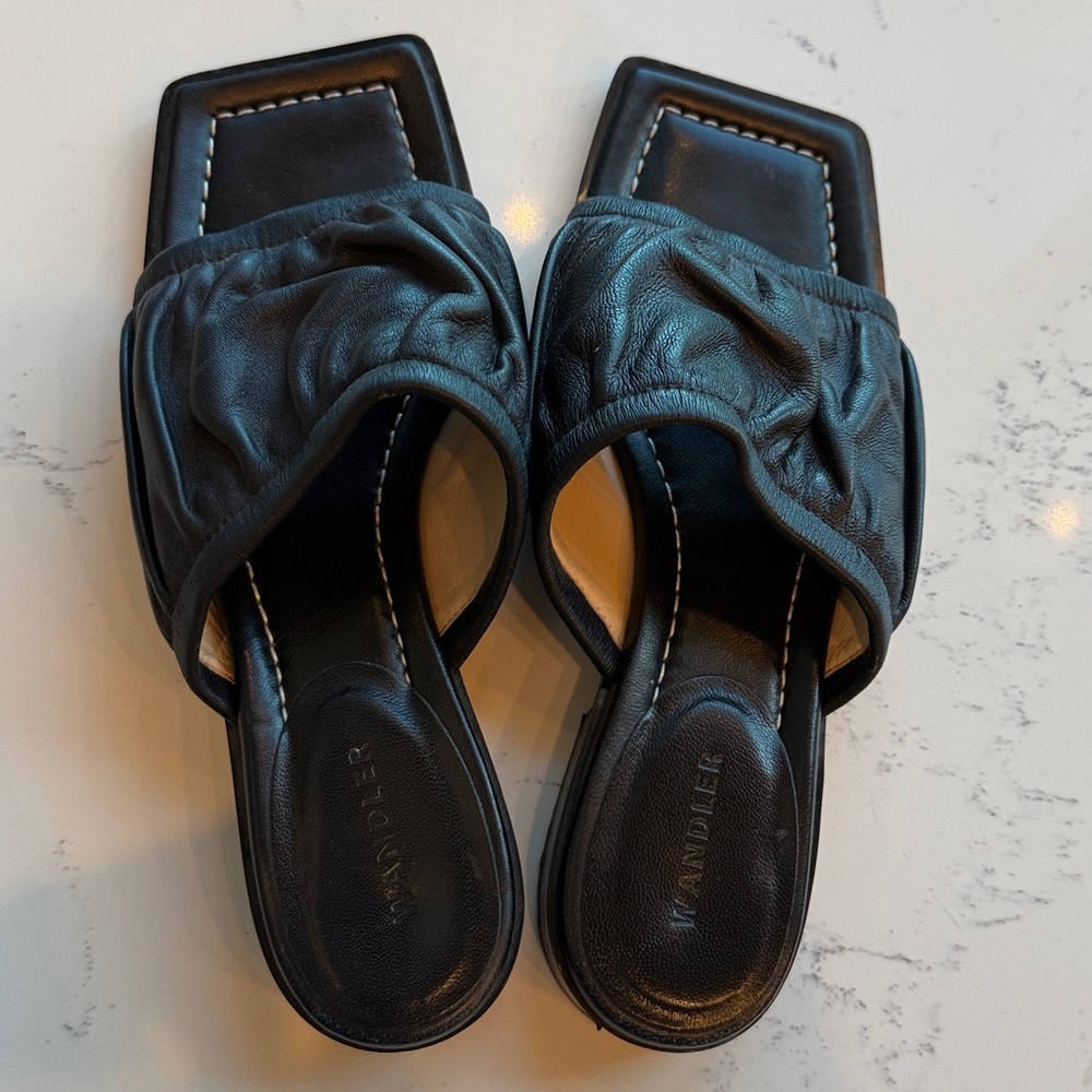 Wandler Mila Puffy Lambskin Flat Sandal Slip-On Mule Black Color Size 38 US 8.5 - Picture 4 of 15